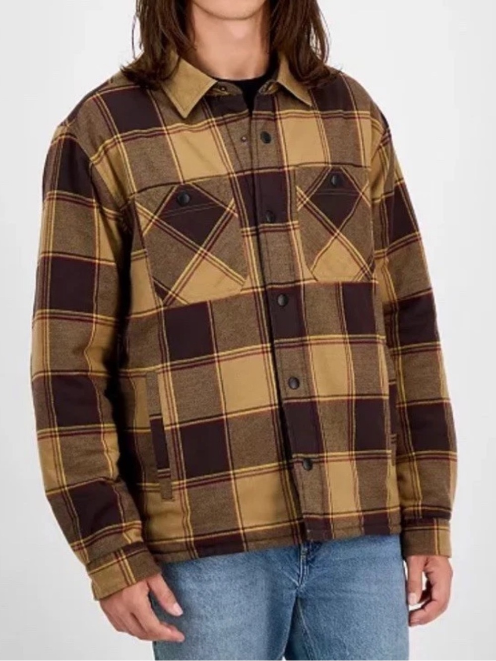 Sun + Stone Men's XL Plaid Snap-Front Shacket Jacket w/ Pockets Point Collar NWT